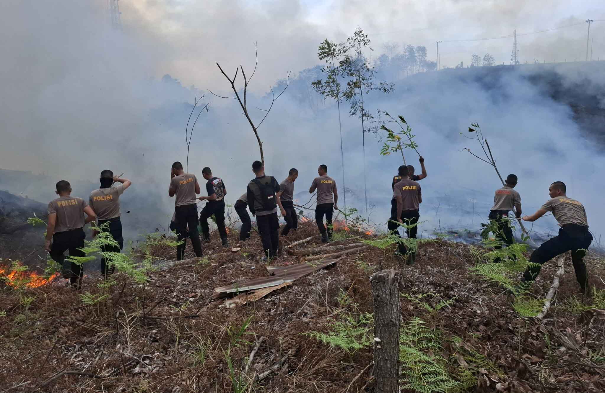 Ditsamapta Polda Kaltara Berjibaku Padamkan Karhutla di Tanjung Selor KM 6
