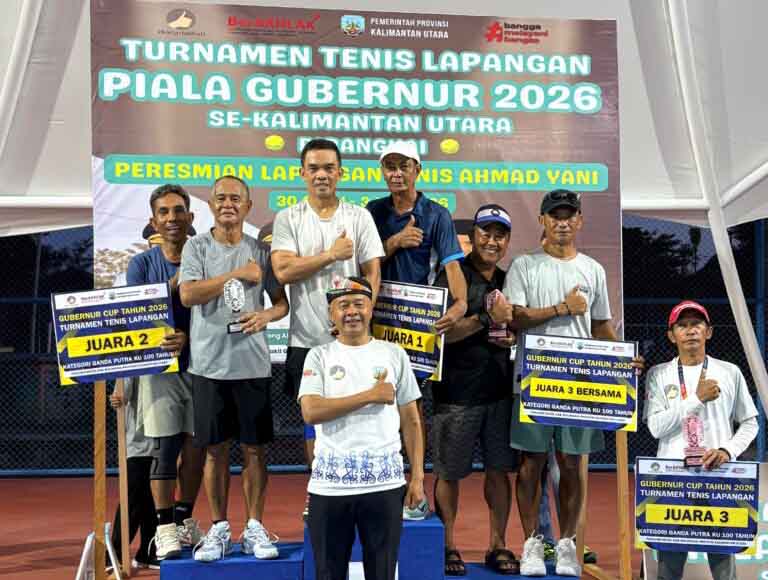 Turnamen Tenis Piala Gubernur Kaltara 2026 Resmi Ditutup, Sekprov Raih Juara 1 GPA KU 100 Tahun